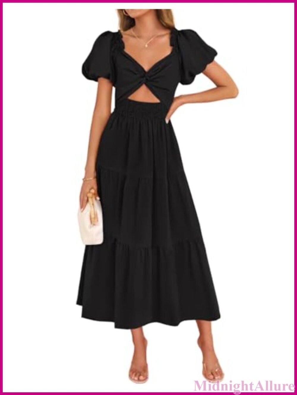 Flowy Maxi Dress Cutout V-Neck Short Sleeve Vacation Boho